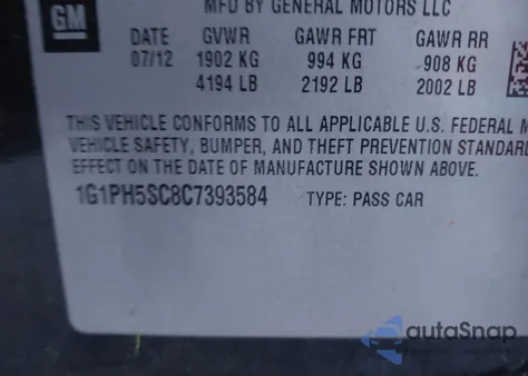 2012 Chevrolet Cruze Ltz from USA, damaged, VIN 1G1PH5SC8C7393584